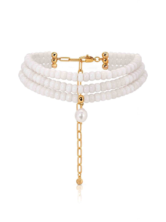 Marina Layers White Quartz Necklace - Bone Stone with 18k Gold Plating | Ettika