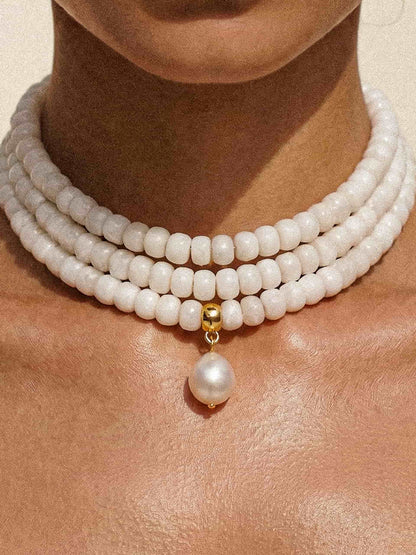 Marina Layers White Quartz Necklace - Bone Stone with 18k Gold Plating | Ettika