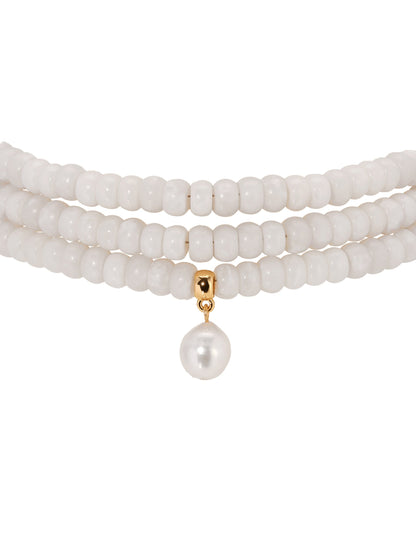 Marina Layers White Quartz Necklace - Bone Stone with 18k Gold Plating | Ettika