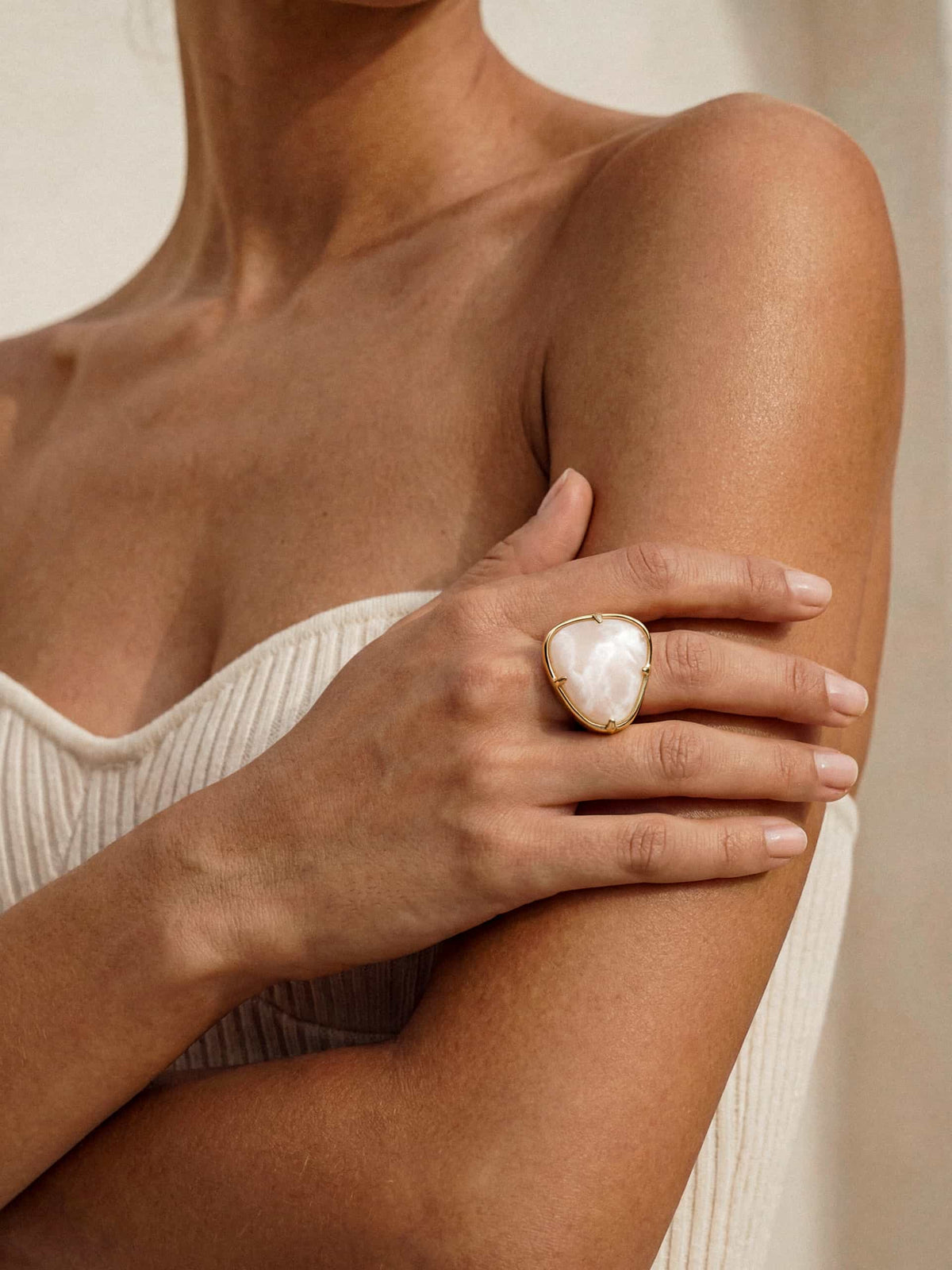 Solstice Ring - Bone Stone with 18k Gold Plating | Ettika