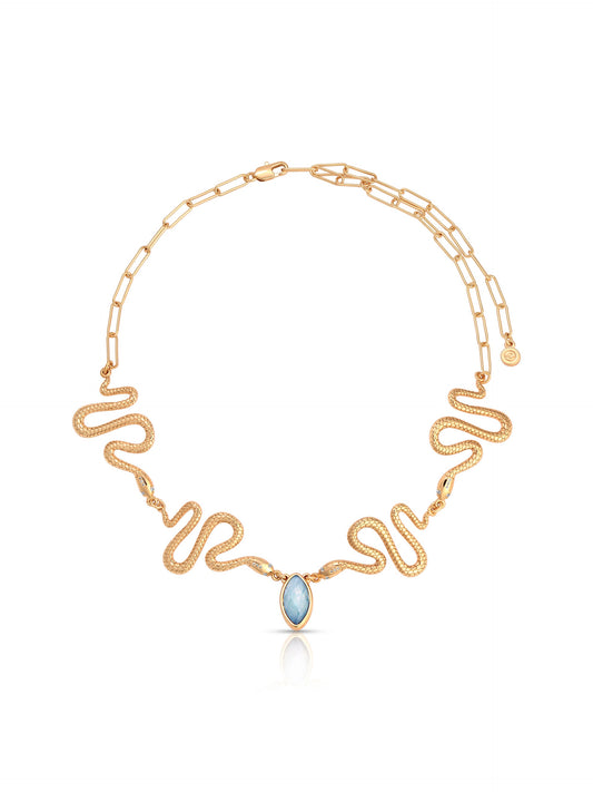 Mother of Pearl Serpentina Snake Choker - Light Blue Mother of Pearl with 18k Gold Plating | Ettika