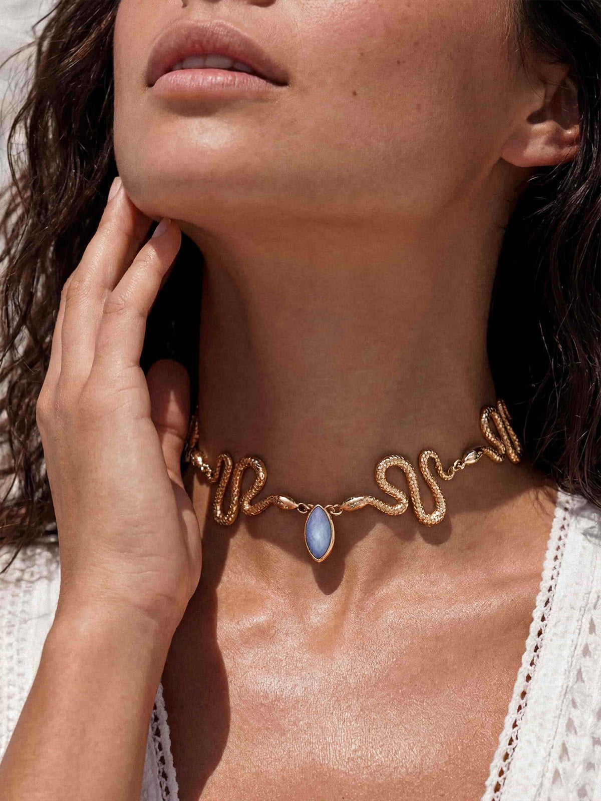 Mother of Pearl Serpentina Snake Choker - Light Blue Mother of Pearl with 18k Gold Plating | Ettika