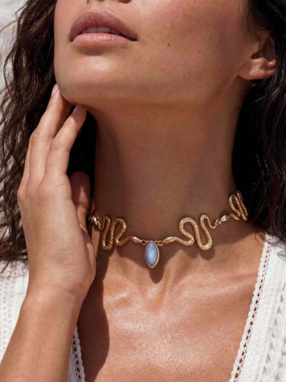 Mother of Pearl Serpentina Snake Choker - Light Blue Mother of Pearl with 18k Gold Plating | Ettika