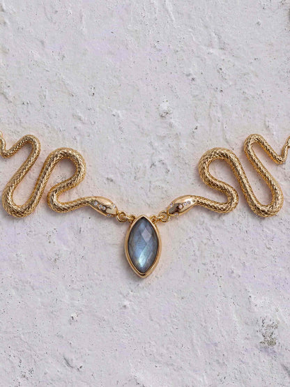 Mother of Pearl Serpentina Snake Choker - Light Blue Mother of Pearl with 18k Gold Plating | Ettika