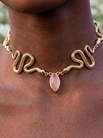 Mother of Pearl Serpentina Snake Choker - Light Pink Mother of Pearl with 18k Gold Plating | Ettika