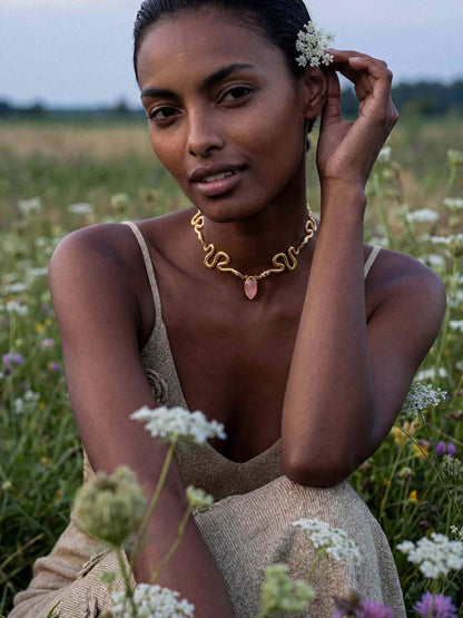 Mother of Pearl Serpentina Snake Choker - Light Pink Mother of Pearl with 18k Gold Plating | Ettika