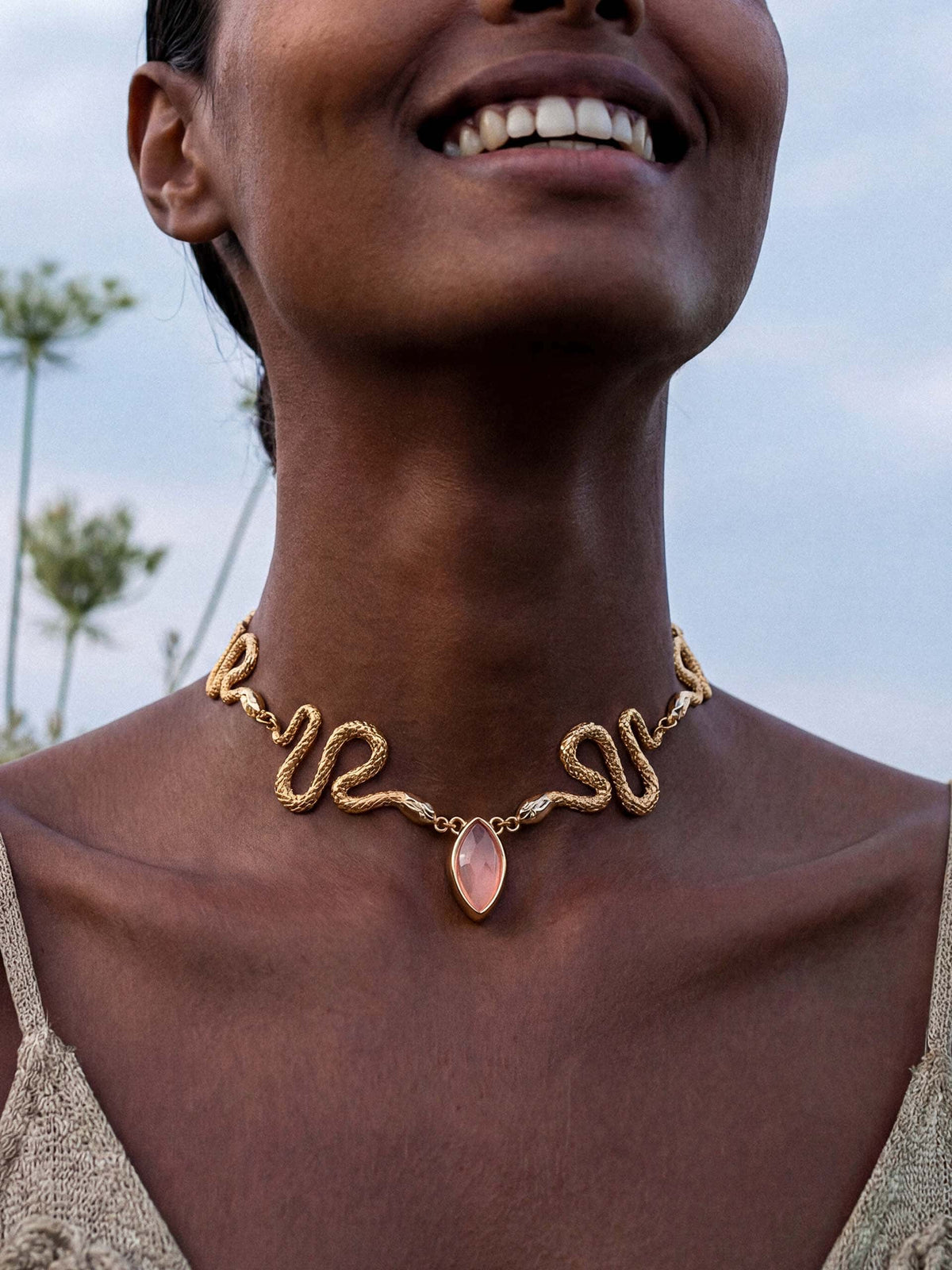 Mother of Pearl Serpentina Snake Choker - Light Pink Mother of Pearl with 18k Gold Plating | Ettika