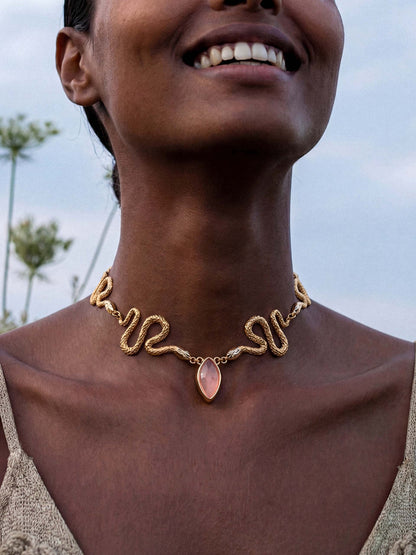 Mother of Pearl Serpentina Snake Choker - Light Pink Mother of Pearl with 18k Gold Plating | Ettika