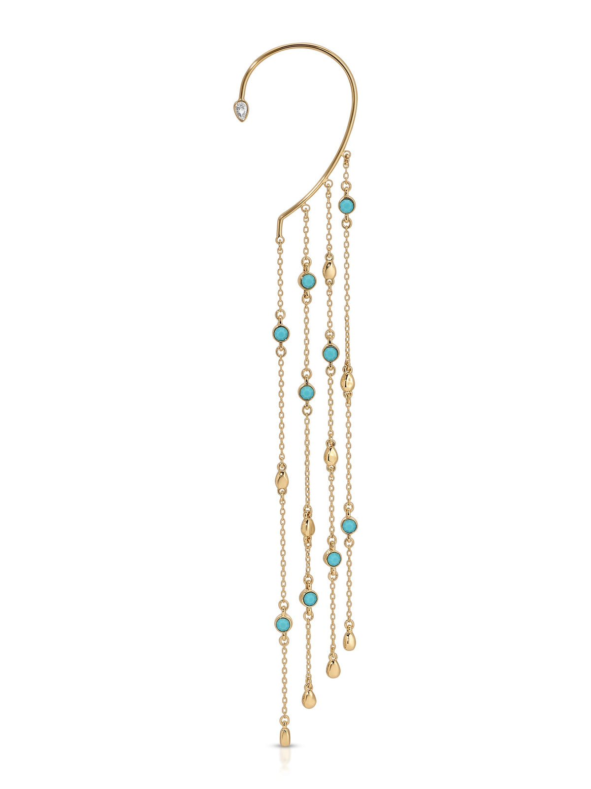 Linear Chains Statement Ear Cuff - Turquoise with 18k Gold Plating | Ettika
