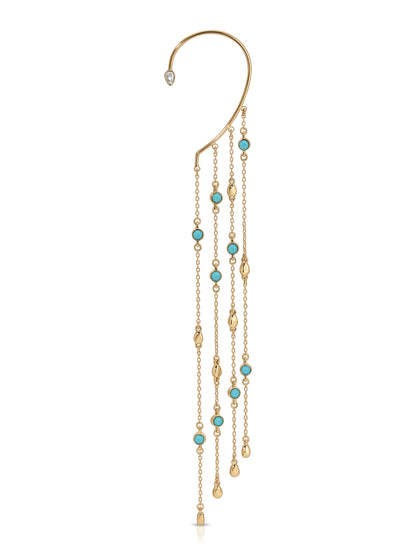 Linear Chains Statement Ear Cuff - Turquoise with 18k Gold Plating | Ettika