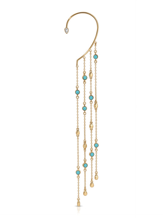 Linear Chains Statement Ear Cuff - Turquoise with 18k Gold Plating | Ettika