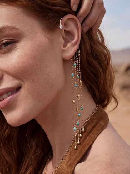 Linear Chains Statement Ear Cuff - Turquoise with 18k Gold Plating | Ettika