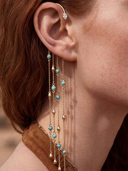 Linear Chains Statement Ear Cuff - Turquoise with 18k Gold Plating | Ettika