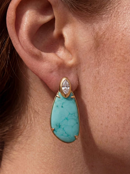 Majestic Stone Earrings - Turquoise with 18k Gold Plating | Ettika