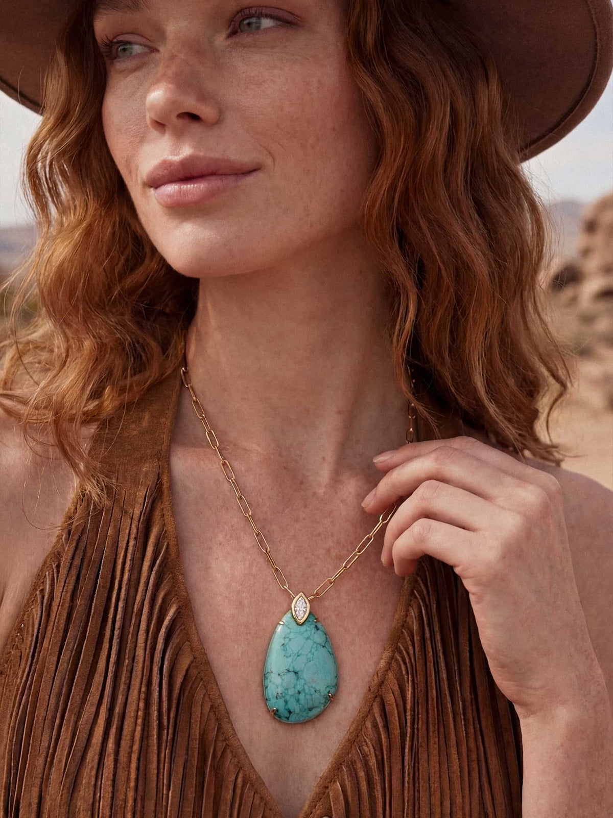 Majestic Stone Pendant Necklace - Turquoise with 18k Gold Plating | Ettika