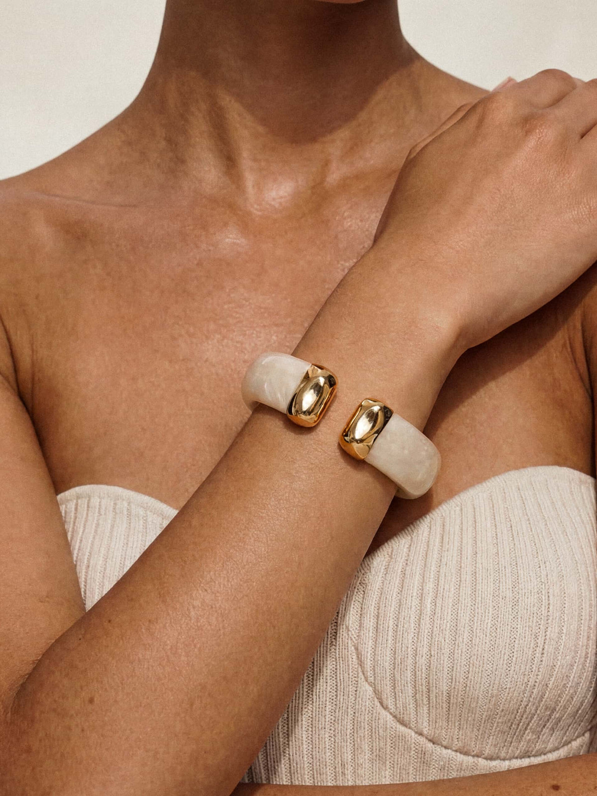 Carved Relic Cuff - Bone Acrylic with 18k Gold Plating | Ettika