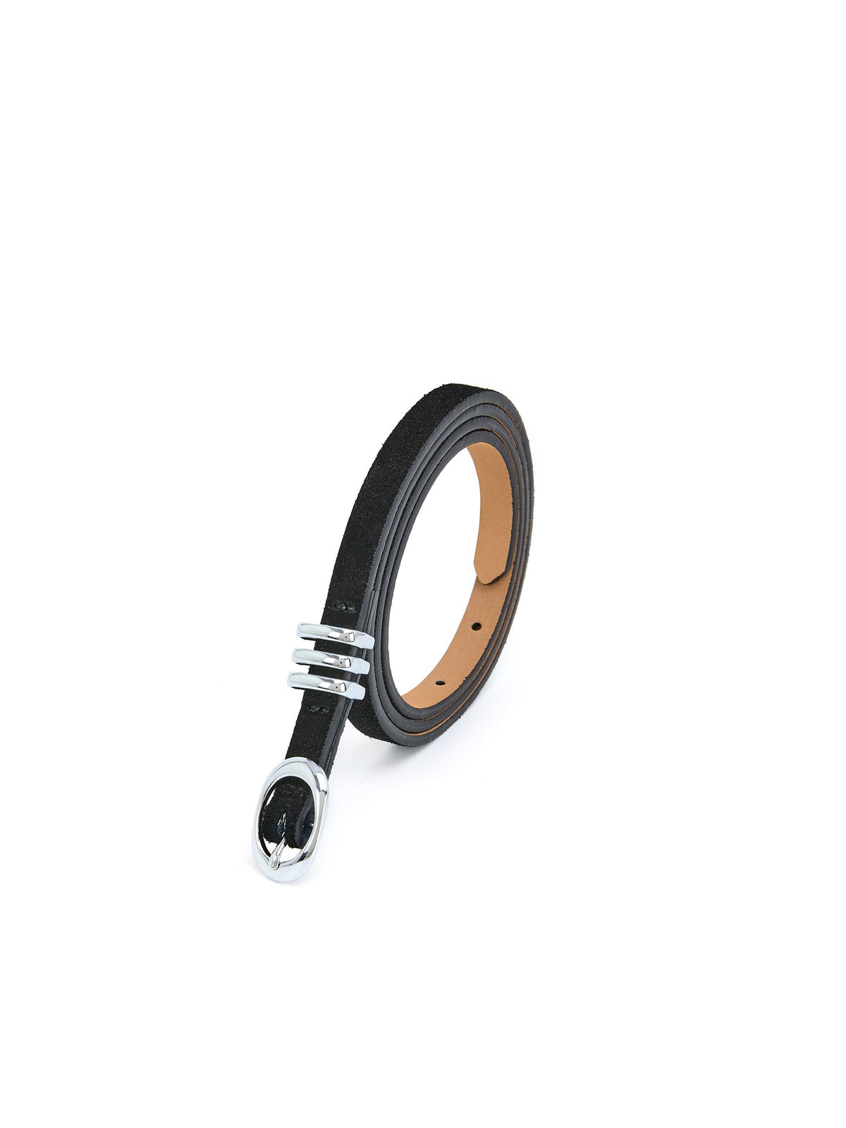 Skinny Belt in Black - Carbon Black Leather with Silver Hardware | Ettika
