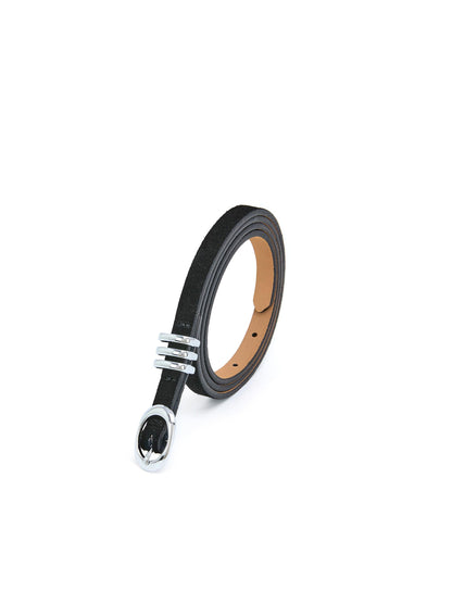 Skinny Belt in Black - Carbon Black Leather with Silver Hardware | Ettika