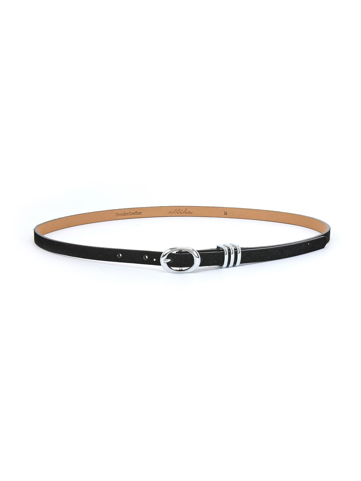 Skinny Belt in Black - Carbon Black Leather with Silver Hardware | Ettika