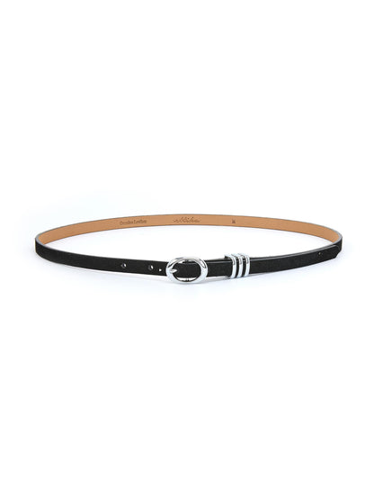 Skinny Belt in Black - Carbon Black Leather with Silver Hardware | Ettika