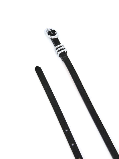 Skinny Belt in Black - Carbon Black Leather with Silver Hardware | Ettika