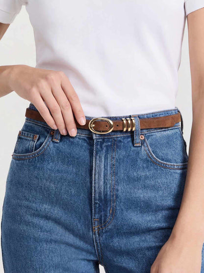 Classic Skinny Belt in Mocha - Mocha Suede with Gold Hardware | Ettika