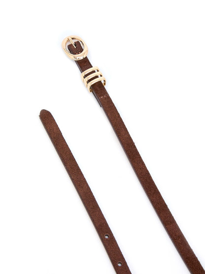 Classic Skinny Belt in Mocha - Mocha Suede with Gold Hardware | Ettika