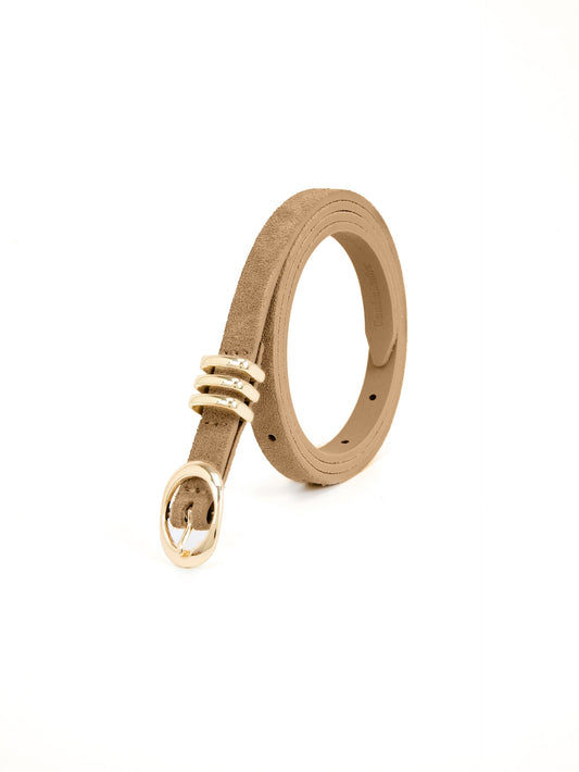 Classic Skinny Belt in Shiitake - Shiitake Suede with Gold Hardware | Ettika