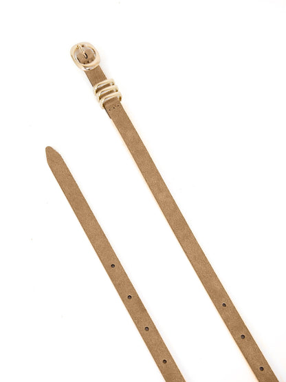 Classic Skinny Belt in Shiitake - Shiitake Suede with Gold Hardware | Ettika