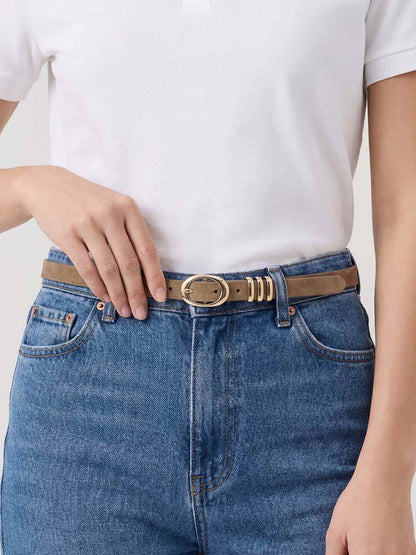 Classic Skinny Belt in Shiitake - Shiitake Suede with Gold Hardware | Ettika