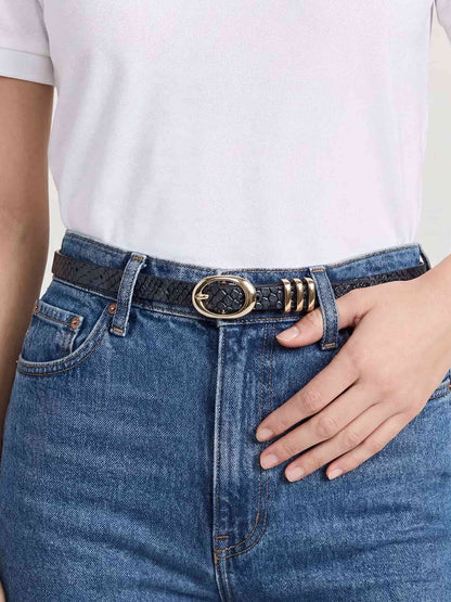 Classic Skinny Belt in Grey Snake - Dark Grey Snake Leather with Gold Hardware | Ettika