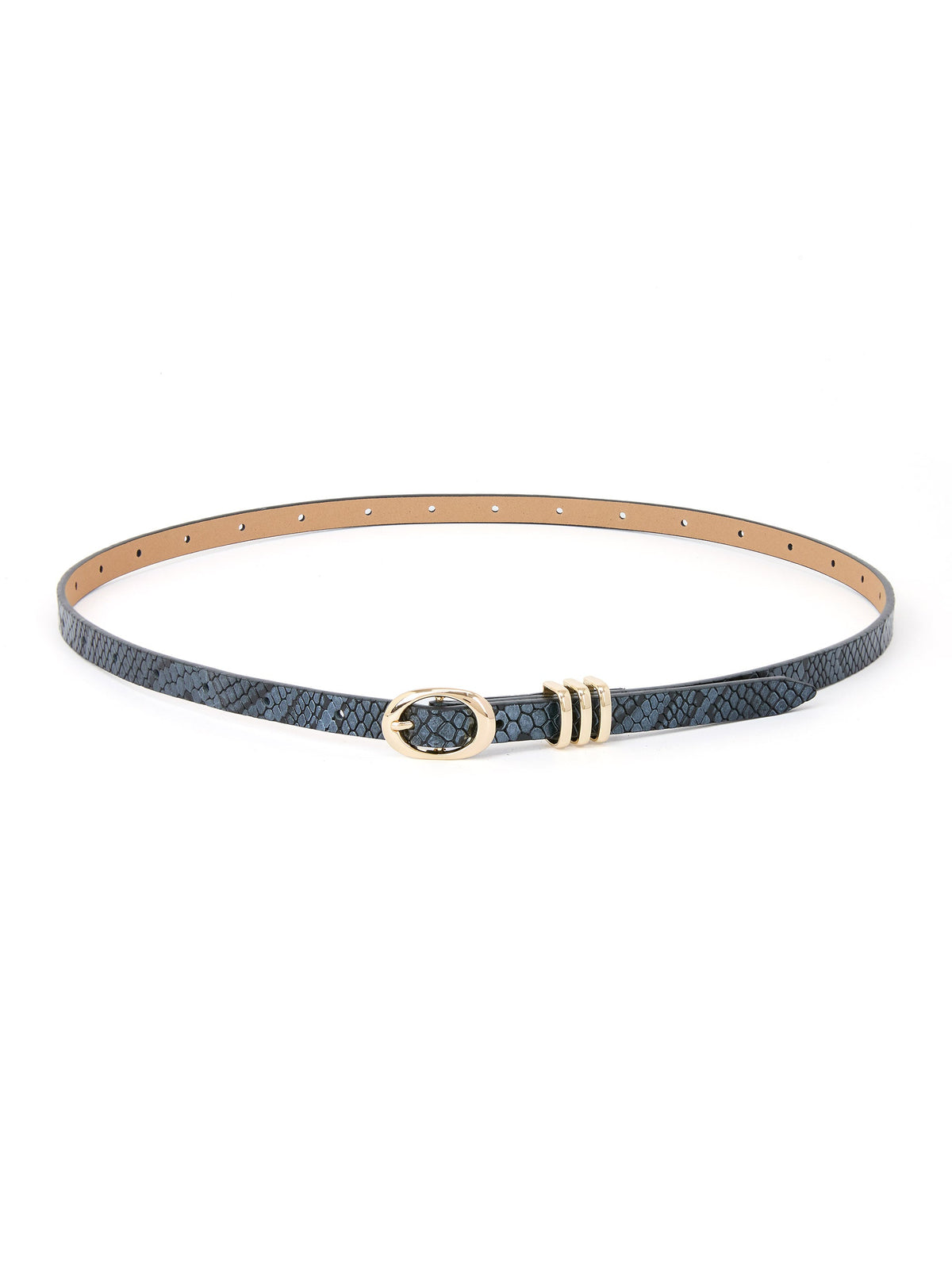 Classic Skinny Belt in Grey Snake - Dark Grey Snake Leather with Gold Hardware | Ettika