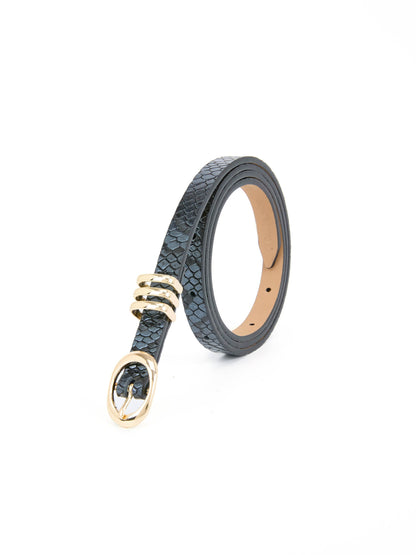 Classic Skinny Belt in Grey Snake - Dark Grey Snake Leather with Gold Hardware | Ettika