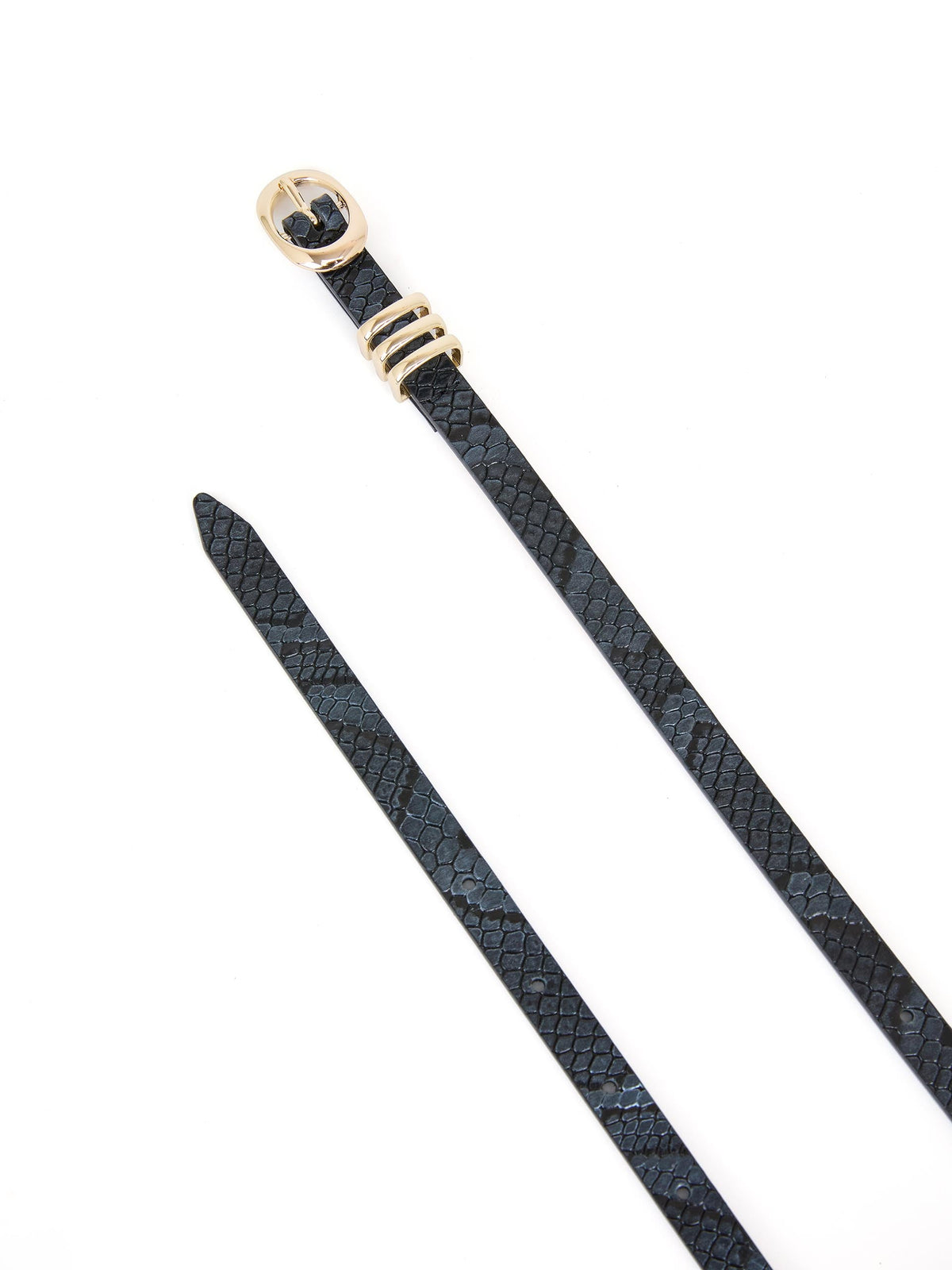 Classic Skinny Belt in Grey Snake - Dark Grey Snake Leather with Gold Hardware | Ettika