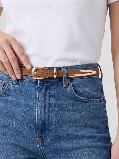 Modern Saddle Belt in Mocha - Mocha Suede with Gold Hardware | Ettika