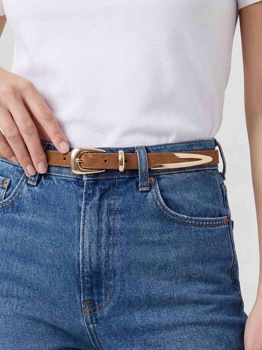 Modern Saddle Belt in Mocha - Mocha Suede with Gold Hardware | Ettika