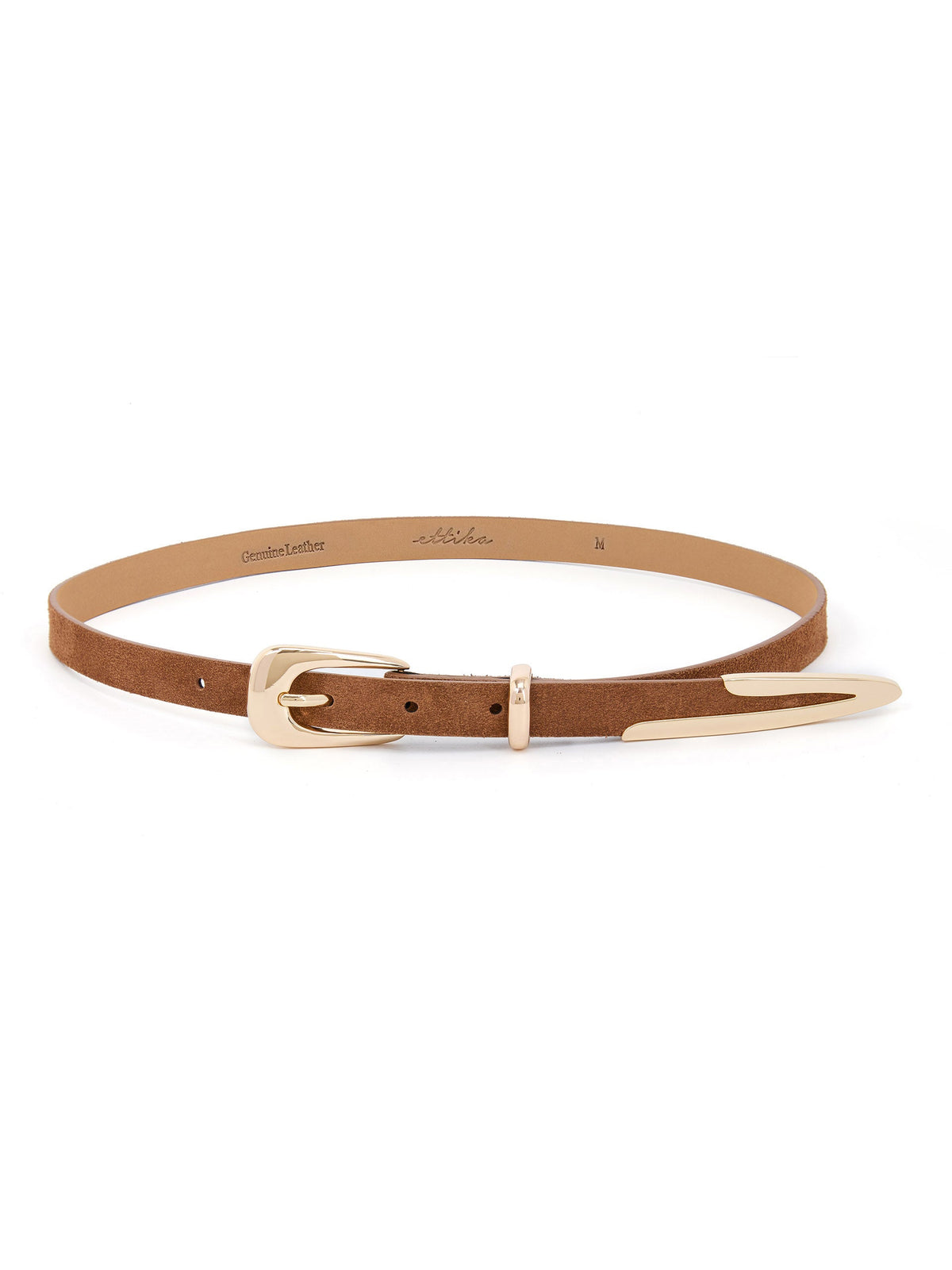 Modern Saddle Belt in Mocha - Mocha Suede with Gold Hardware | Ettika