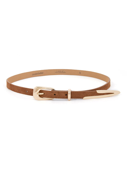 Modern Saddle Belt in Mocha - Mocha Suede with Gold Hardware | Ettika