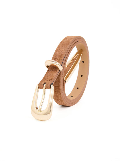 Modern Saddle Belt in Mocha - Mocha Suede with Gold Hardware | Ettika
