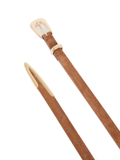 Modern Saddle Belt in Mocha - Mocha Suede with Gold Hardware | Ettika
