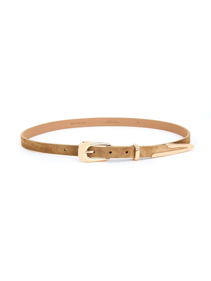 Liquid Metal Western Belt - Shiitake Suede with Gold Hardware | Ettika
