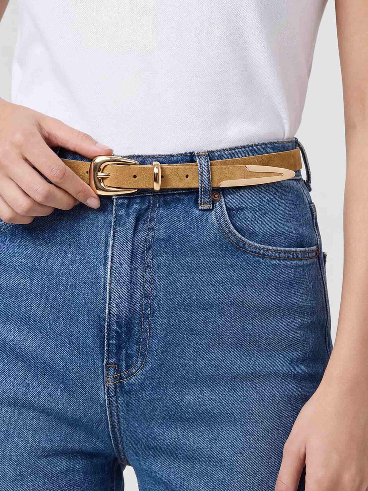 Liquid Metal Western Belt - Shiitake Suede with Gold Hardware | Ettika
