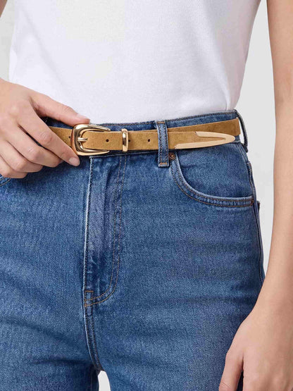 Liquid Metal Western Belt - Shiitake Suede with Gold Hardware | Ettika