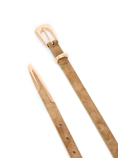 Liquid Metal Western Belt - Shiitake Suede with Gold Hardware | Ettika