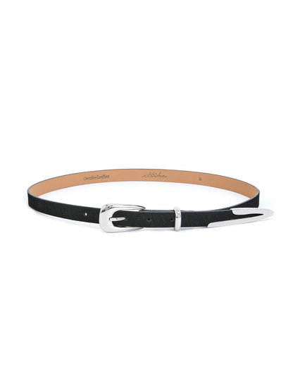 Modern Saddle Belt in Black and Silver - Carbon Black Leather with Silver Hardware | Ettika