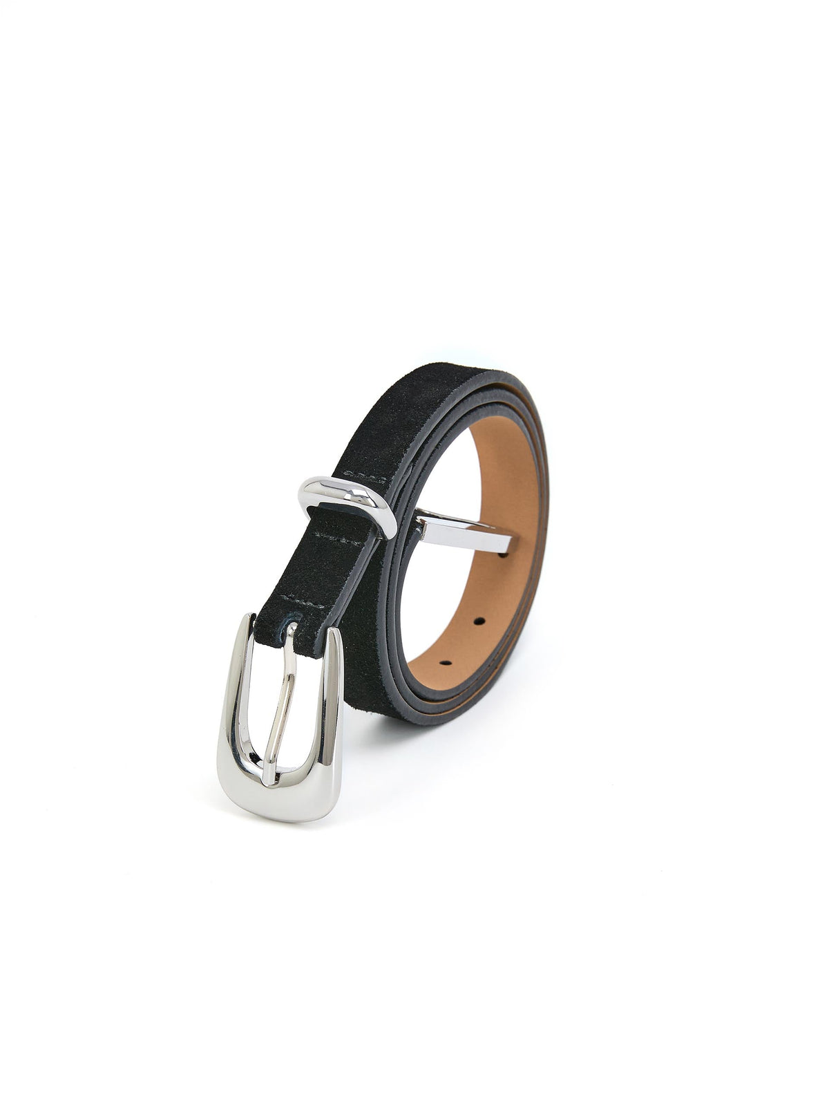 Modern Saddle Belt in Black and Silver - Carbon Black Leather with Silver Hardware | Ettika