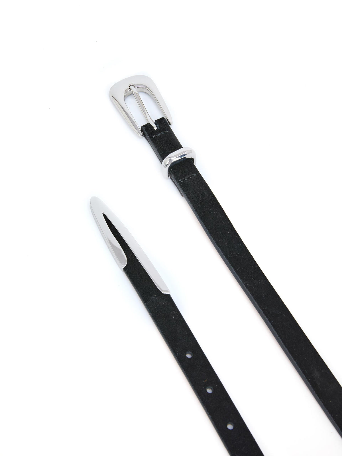 Modern Saddle Belt in Black and Silver - Carbon Black Leather with Silver Hardware | Ettika