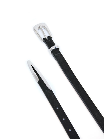 Modern Saddle Belt in Black and Silver - Carbon Black Leather with Silver Hardware | Ettika