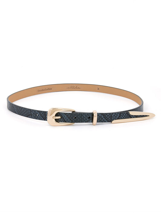 Modern Saddle Belt in Grey Snake - Dark Grey Snake Leather with Gold Hardware | Ettika