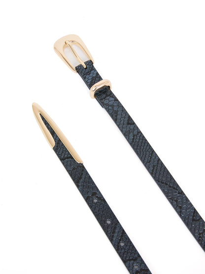 Modern Saddle Belt in Grey Snake - Dark Grey Snake Leather with Gold Hardware | Ettika